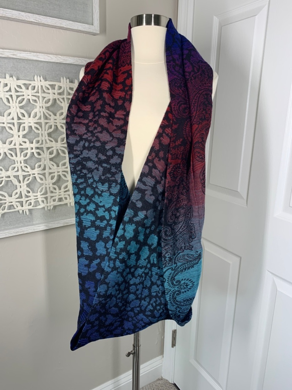 Ahujasons colorful hombre merino wool and modal infinity scarf New With Tags - Picture 2 of 9